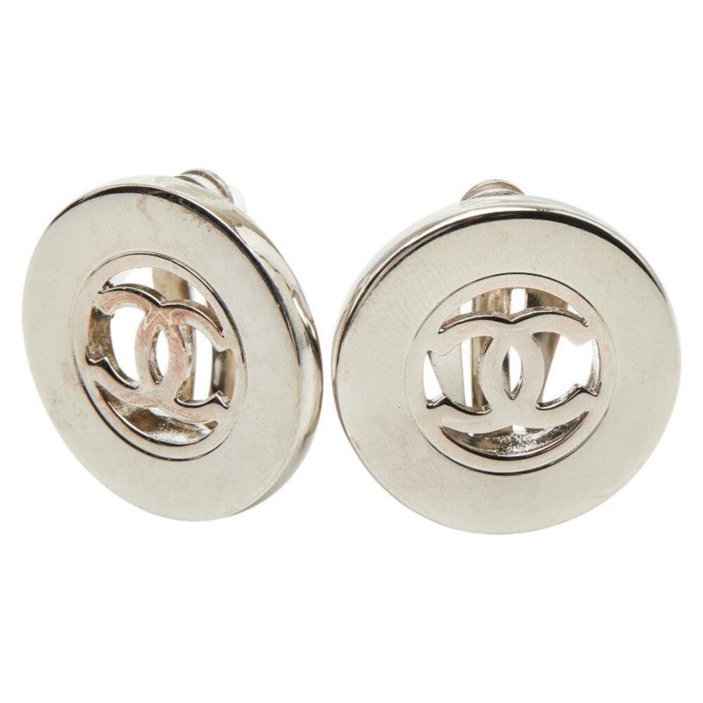 Chanel CC Logo Metal Earrings Silver